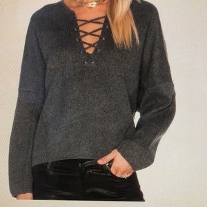 Vince Lace Front wool/cashmere sweater Heather Graphite